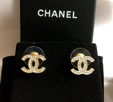 chanel black and crystal earrings studs